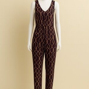 Deep Plum & Beige Chain-Print Jumpsuit Size XL (fits M/L)